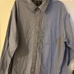 GS Men's Classic Blue Checkered Button Down Shirt 18.5 Neck 37/38 Sleeve Length